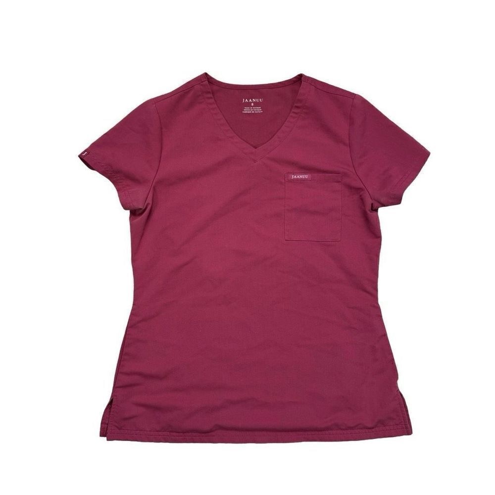 Jaanuu Scrub Top 3 Pocket V-Neck in Warm Berry Women’s‎ Size Small